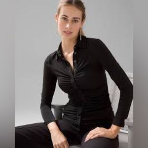 WHBM NWT women’s size medium black rouched button down shirt